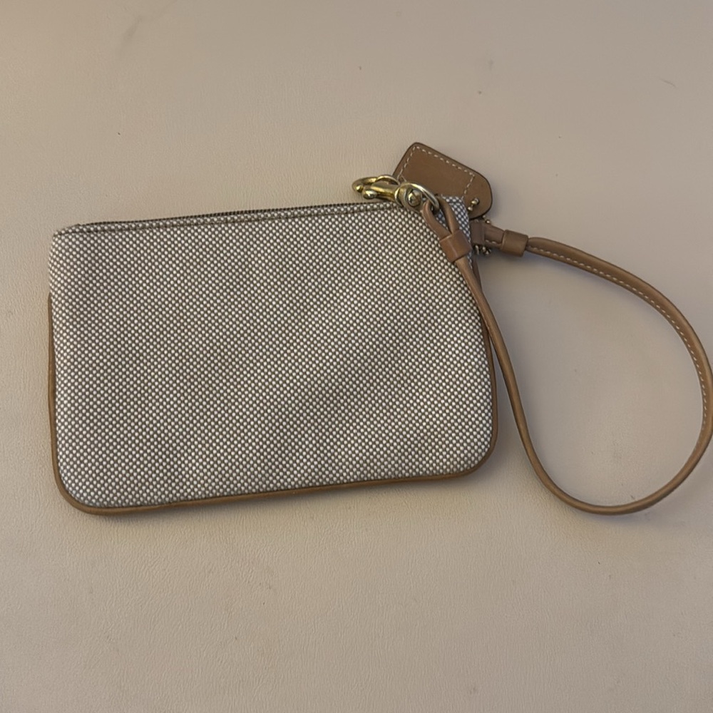 Vintage Coach Small Wristlet | Tweed Fabric & Leather Zip Pouch Tan - Picture 3 of 8
